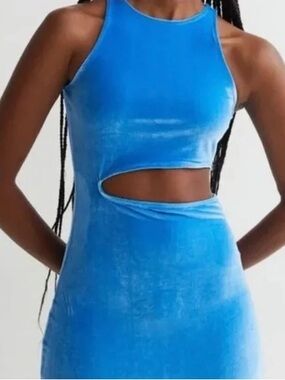 H&M Blue Velour Bodycon Short Cut-out Dress size XS